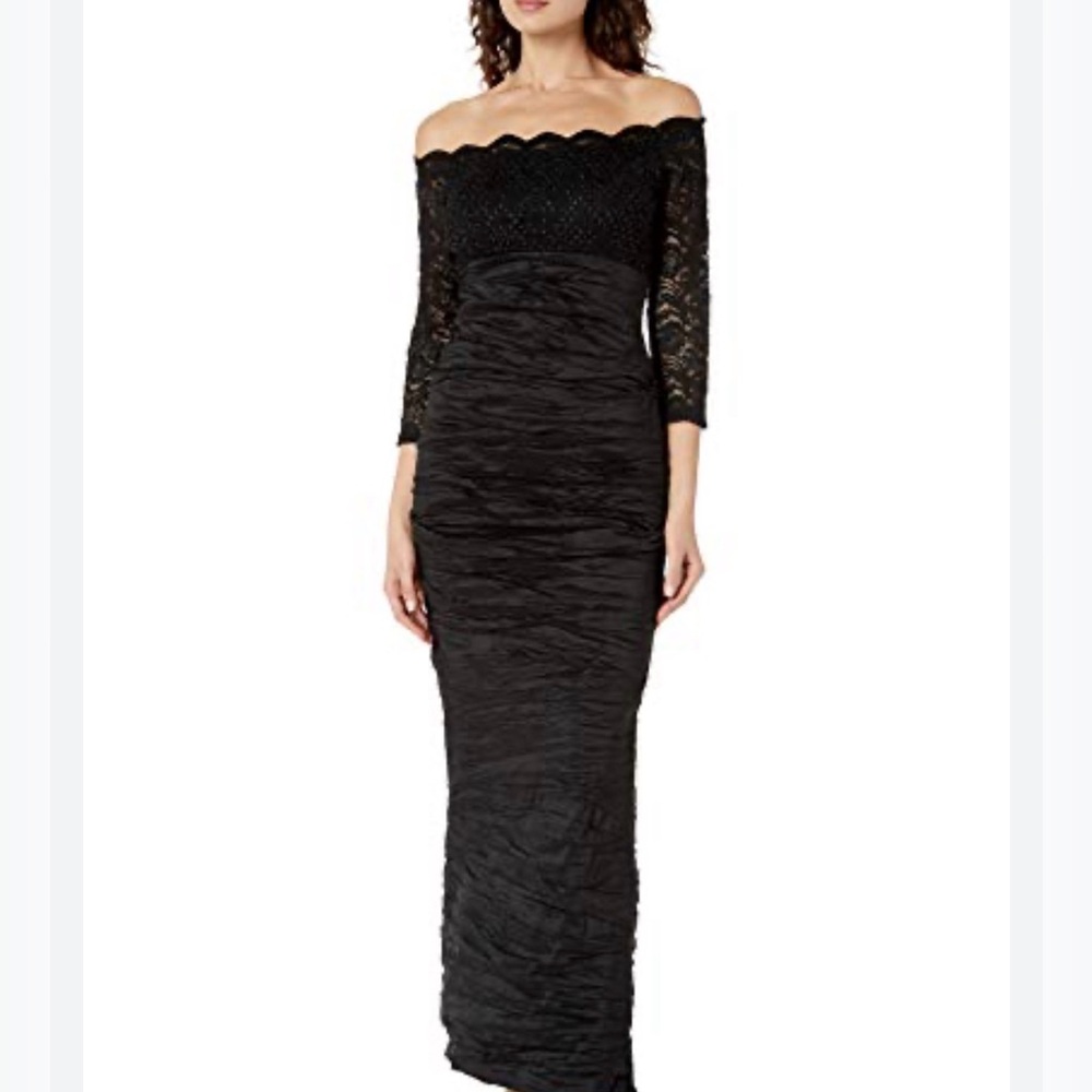 Alex Evenings Black lace off the shoulder gown size 10
